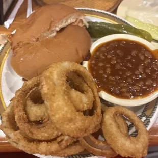 Spicy turkey melt and onion rings