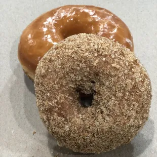 Glazed donut and cinnamon crumbed donut