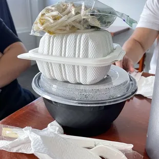 Pho is pack perfectly for take out.