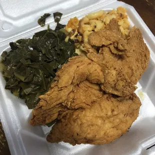 Fried chicken w/ collars greens and mac n cheese