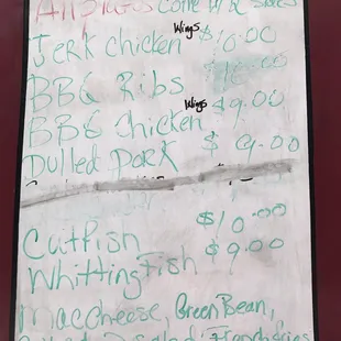 a menu on a menu board