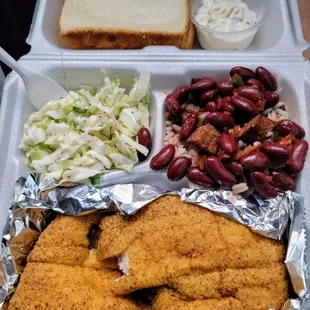 Southern Flounder with slaw, rice and beans