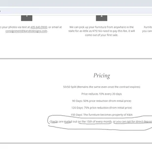 Screenshot of K&amp;N's consigner payment details and cadence