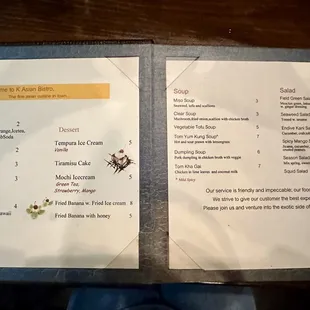 May 2024 menu of beverages, desserts, soups, and salads