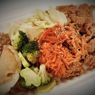 a plate of asian food