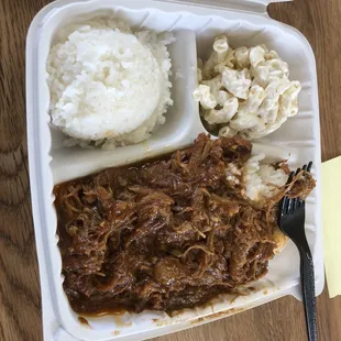 Pulled pork, Mac salad n rice