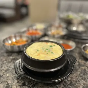 a bowl of soup on a table