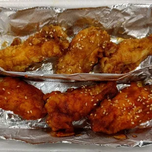 Half and half Soy Garlic (top) and Korean Zing Korean wings