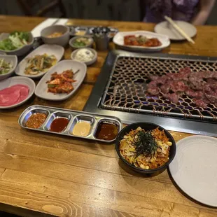 Beef ribs with Kimichi Fried Rice and side dishes