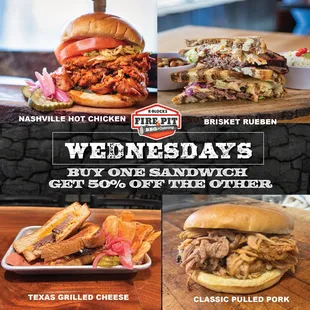 Warm Up Wednesdays. 50% off your second sandwich on Hump Day!