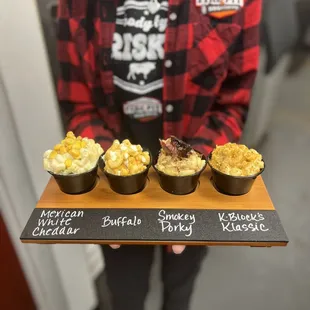 MAC FLIGHTS Weekend Special. Mexican Cheddar, Buffalo, Smokey Porky, Kblocks Klassic.