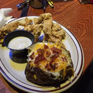 Chicken strips and baked potato!