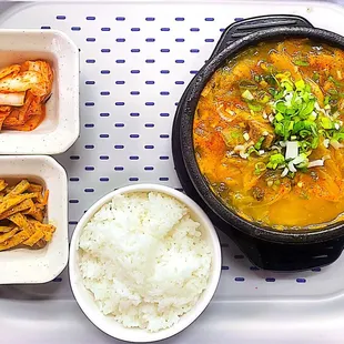 a variety of food items on a tray