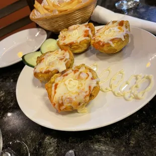 Tostones rellenos with shrimp