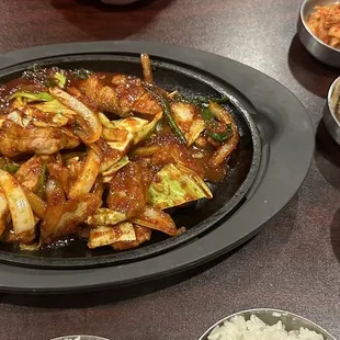 Spicy pork... meat was a bit tough, flavor was ok... should be spicier