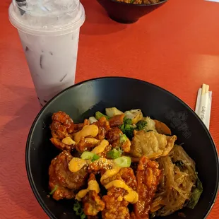 KFC Combo meal with a Taro Boba Tea in the background