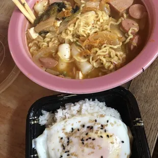 Kimchi Jjigae Soup with home added tteokbokki and noodles