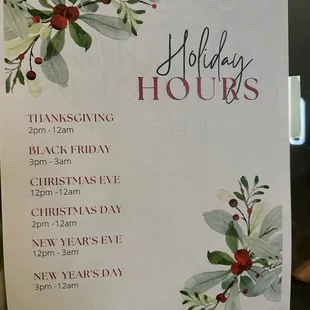 HOLIDAY HOURS 2023