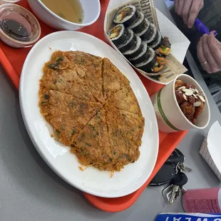 Kimchi Jeon, cup Dakgangjeong, beef bulgogi kimbop