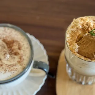 Latte (hot) &amp; biscotti (iced) einspanner coffees