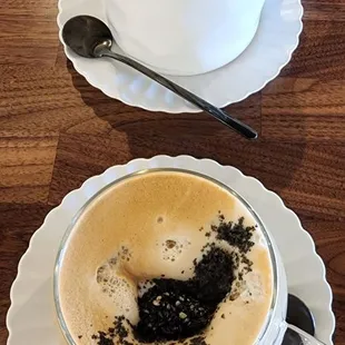 Cappuccino and Black Sesame Latte