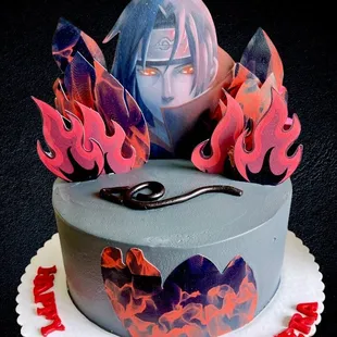 a birthday cake with a picture of a character