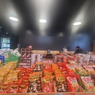 Korean snacks and you can see the wall counter space to sit and dine