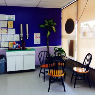 Three tables to sit down and eat.