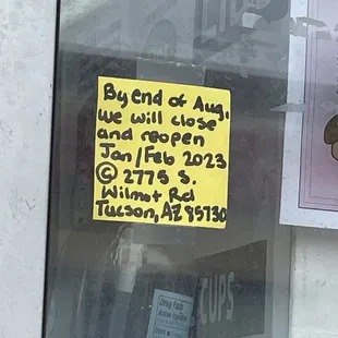 Signage with the dates for their move to Wilmot.