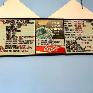 a menu on the wall