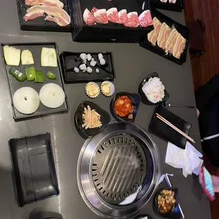 The set up and sides of kbbq!