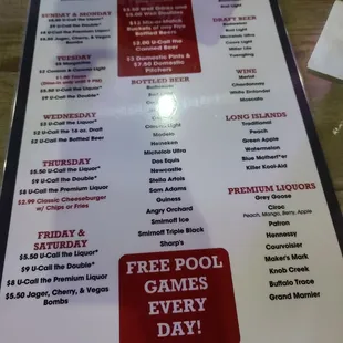 Back of menu