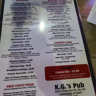 Front of menu