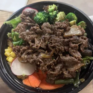 Bulgogi w veges and rice - yummy! Only $13.65