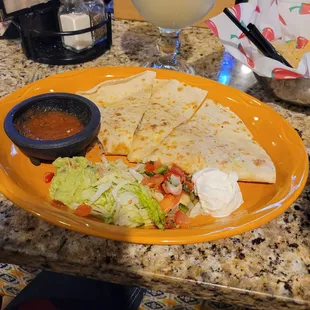 Chicken quesada minus one slice. Oops, I ate it.