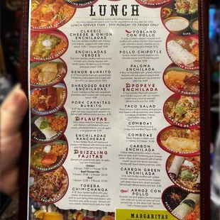 a menu for lunch