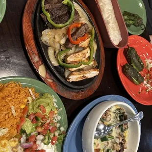 Queso Flameado and fajitas for 1.