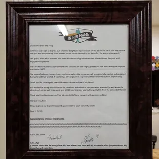 A thank you letter from the community.