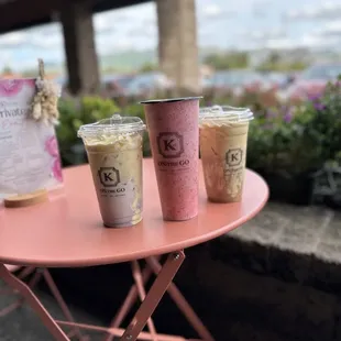 Vietnamese egg coffee on the right