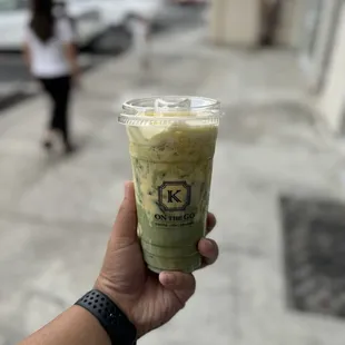 Matcha Egg Latte with Coffee Jelly