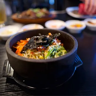 a bowl of food on a table