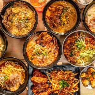 a variety of ramen dishes