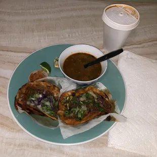 Birria tacos and consommé