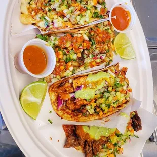 Shrimp, steak,chicken and fish tacos...  Everything fresh and  Cooking at the moment.. With handmade  tortillas