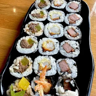 Special roll with spam, bulgogi, fried shrimp