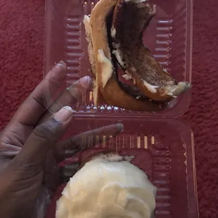 Pulled off the hard, stale pieces of the cinnamon bun. The middle was pretty good.