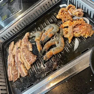 La Galbi, Garlic Shrimp, Spicy Pork