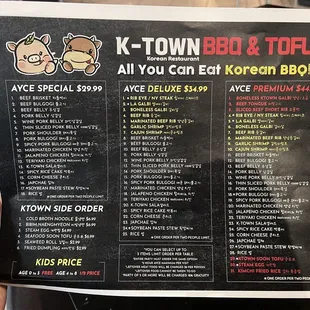 New all you can eat menu