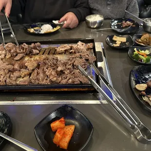 Garlic beef, beef bulgogi, thin sliced samgyupsal.