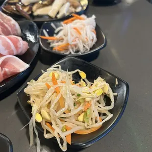 Bean sprouts and pickled radish and carrots. Super yummy and plentiful